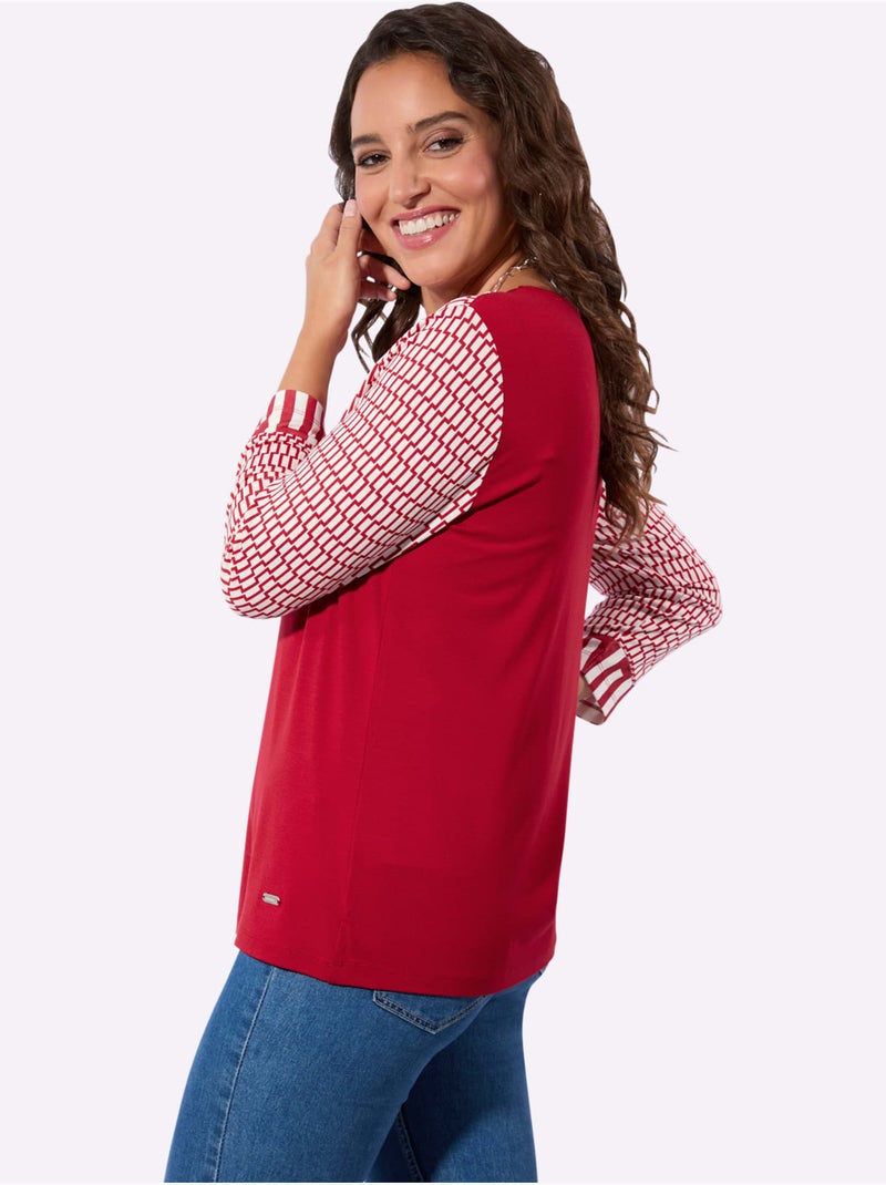 T-shirt à Manches 3/4 95% Viscose (ecovero) - Taille Standard - Witt Blanc Rouge - Kiabi