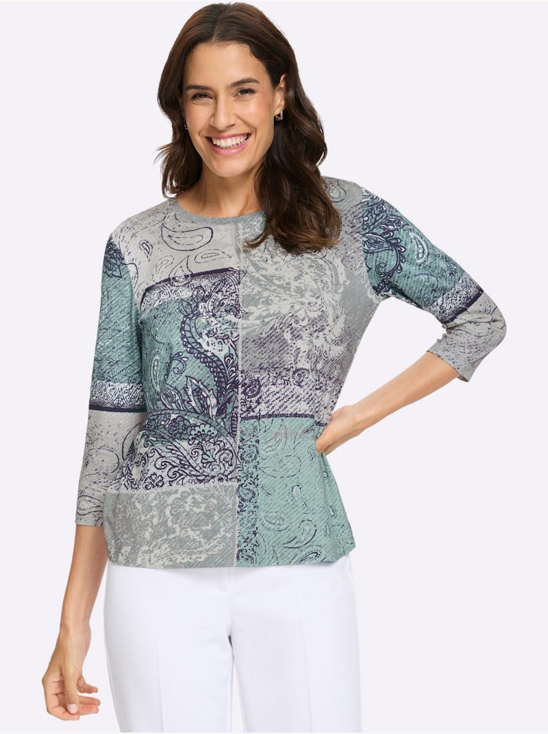 T-shirt à Manches 3/4 95% Viscose (ecovero) - Taille Standard - Witt Blanc Vert - Kiabi