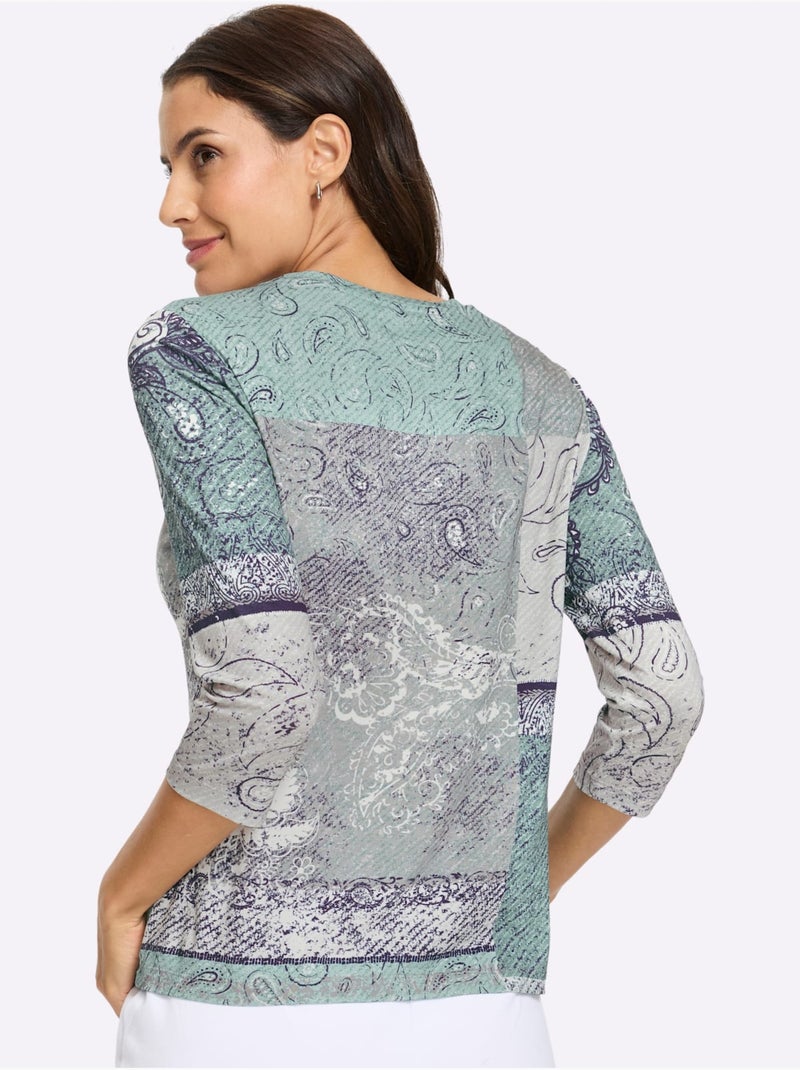 T-shirt à Manches 3/4 95% Viscose (ecovero) - Taille Standard - Witt Blanc Vert - Kiabi