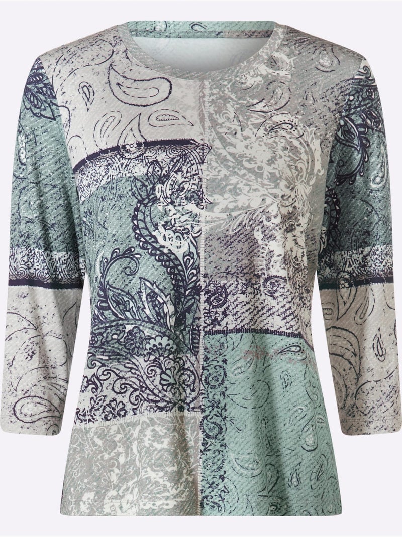 T-shirt à Manches 3/4 95% Viscose (ecovero) - Taille Standard - Witt Blanc Vert - Kiabi