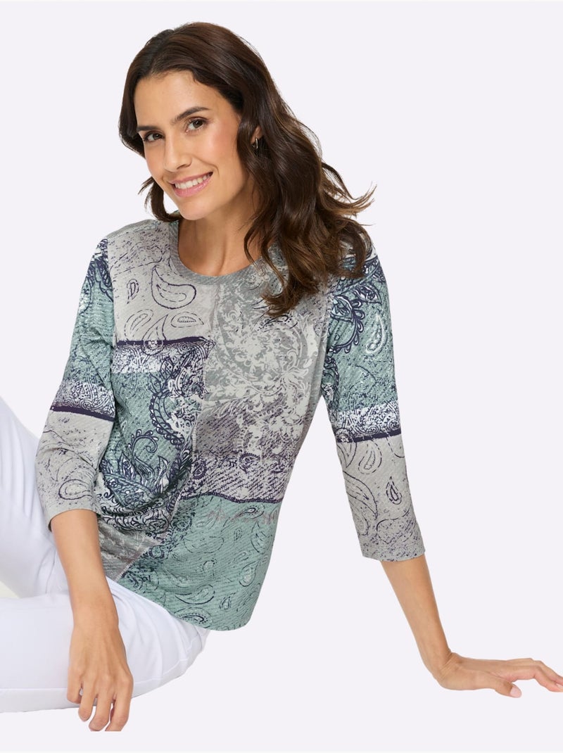T-shirt à Manches 3/4 95% Viscose (ecovero) - Taille Standard - Witt Blanc Vert - Kiabi