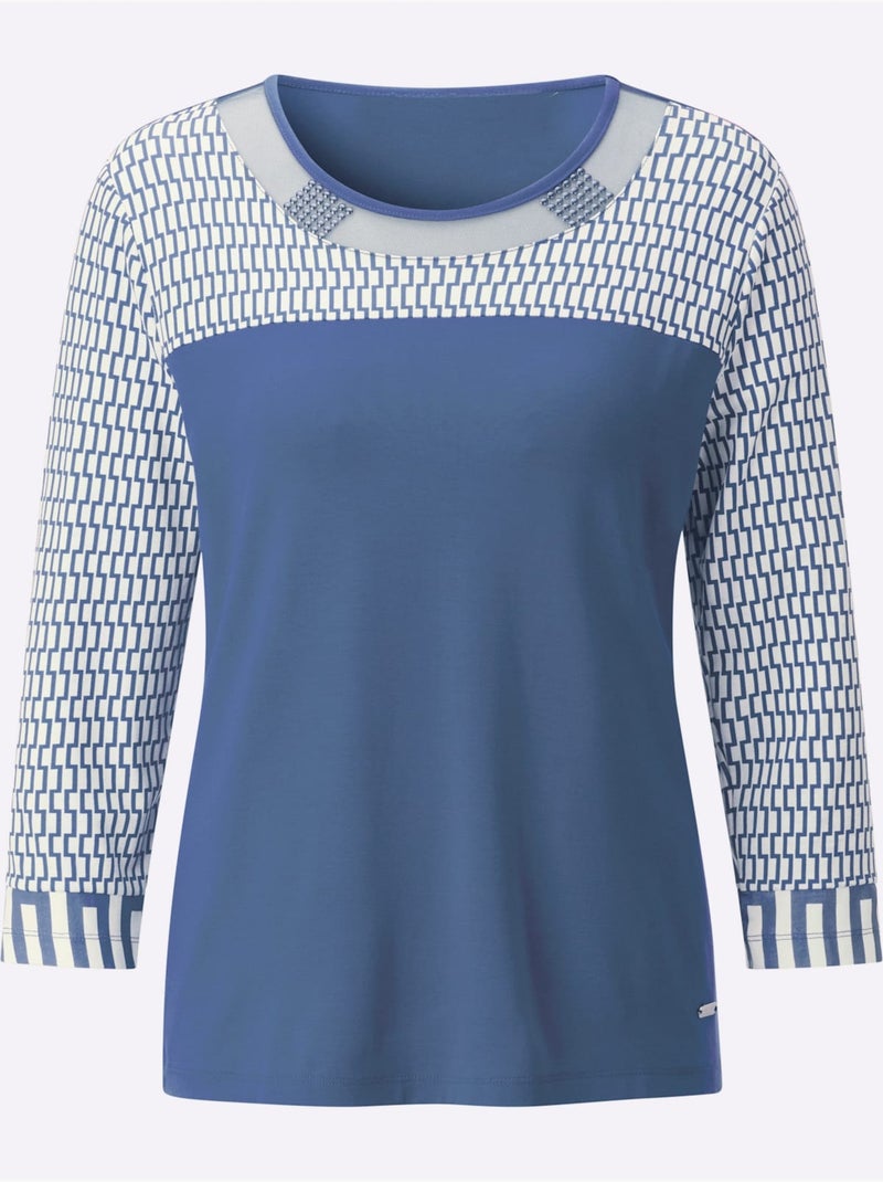 T-shirt à Manches 3/4 95% Viscose (ecovero) - Taille Standard - Witt Bleu Ecru - Kiabi