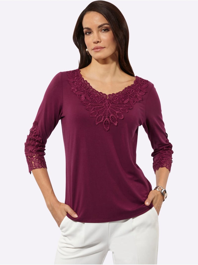 T-shirt à Manches 3/4 96% Lyocell (tencel) - Taille Standard - Helline Bordeaux - Kiabi