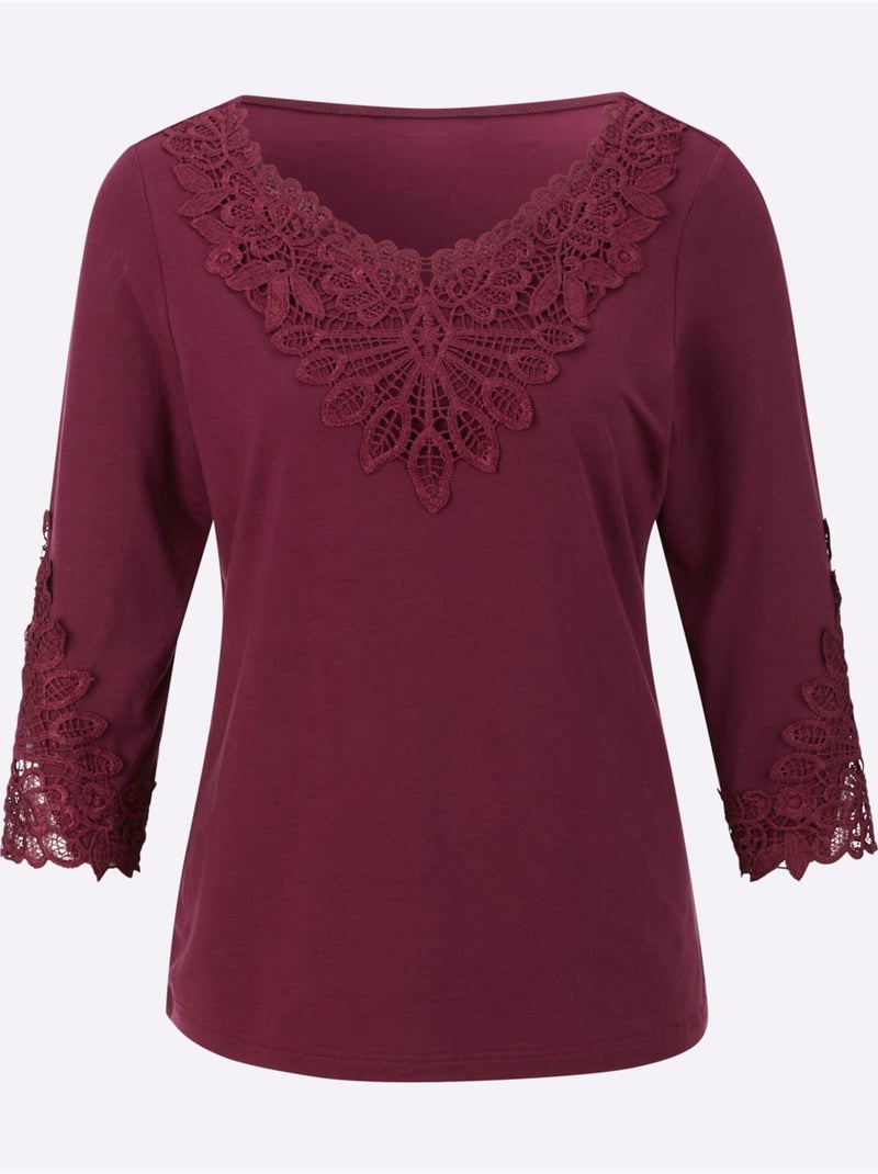 T-shirt à Manches 3/4 96% Lyocell (tencel) - Taille Standard - Helline Bordeaux - Kiabi