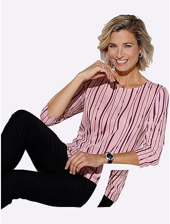 T-shirt à Manches 3/4 à Encolure Ronde - Taille Standard - Moda Vilona
