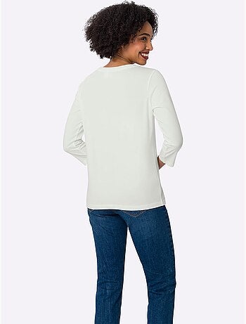 T-shirt à Manches 3/4 Applications Florales - Taille Standard - helline