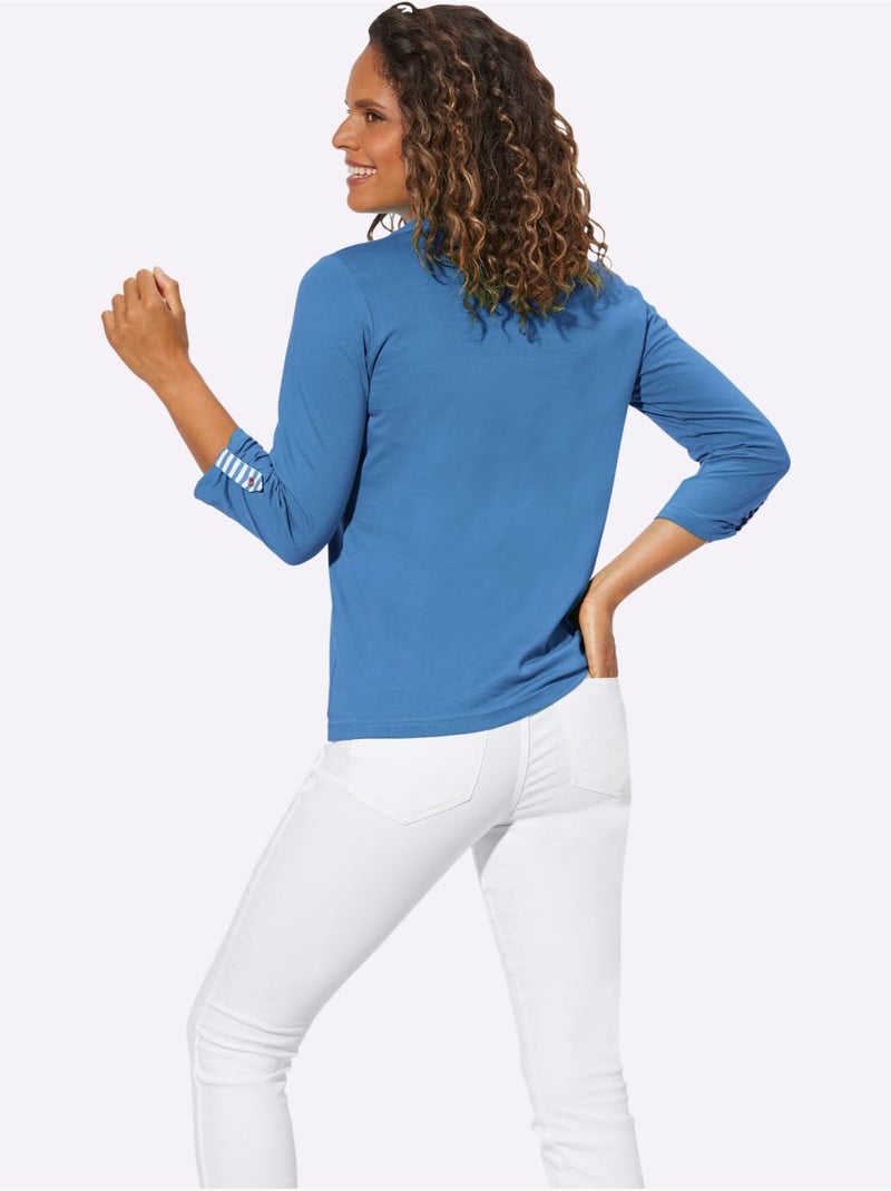 T-shirt à Manches 3/4 Aspect 2 En 1 - Taille Standard - Witt Bleu - Kiabi