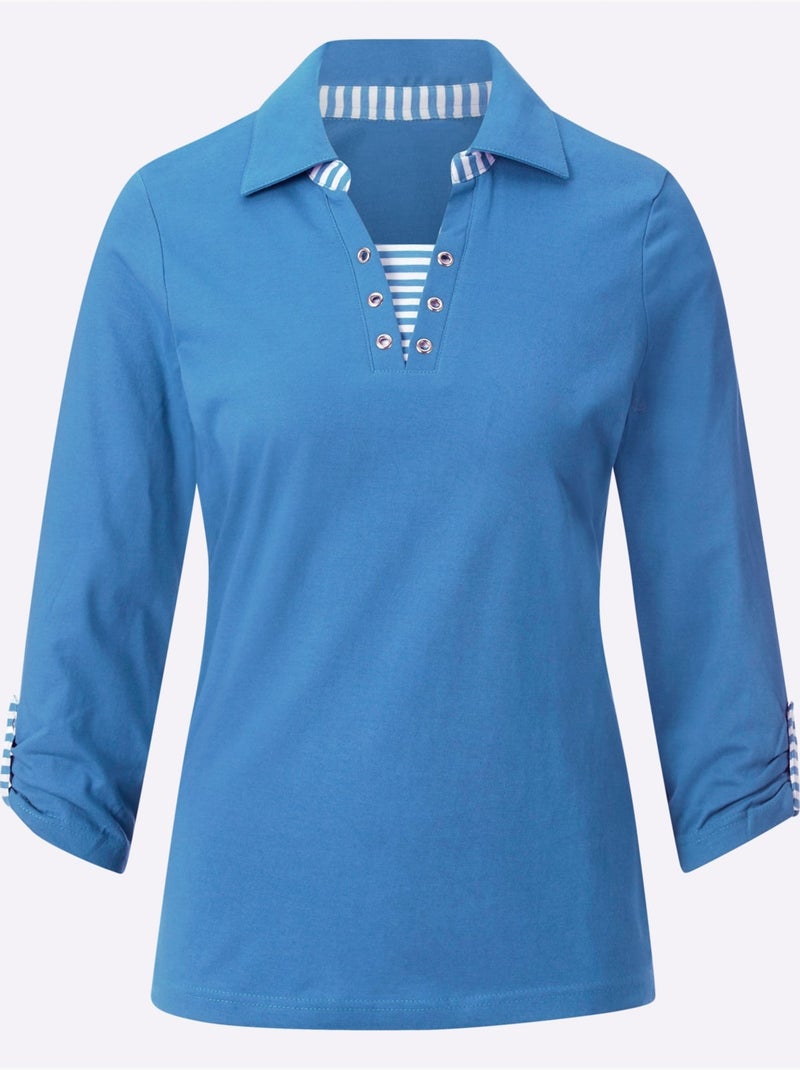 T-shirt à Manches 3/4 Aspect 2 En 1 - Taille Standard - Witt Bleu - Kiabi