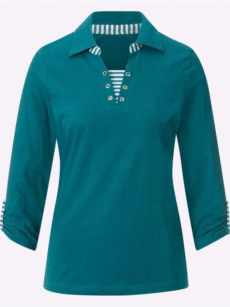 T-shirt à Manches 3/4 Aspect 2 En 1 - Taille Standard - Witt Bleu pétrole - Kiabi