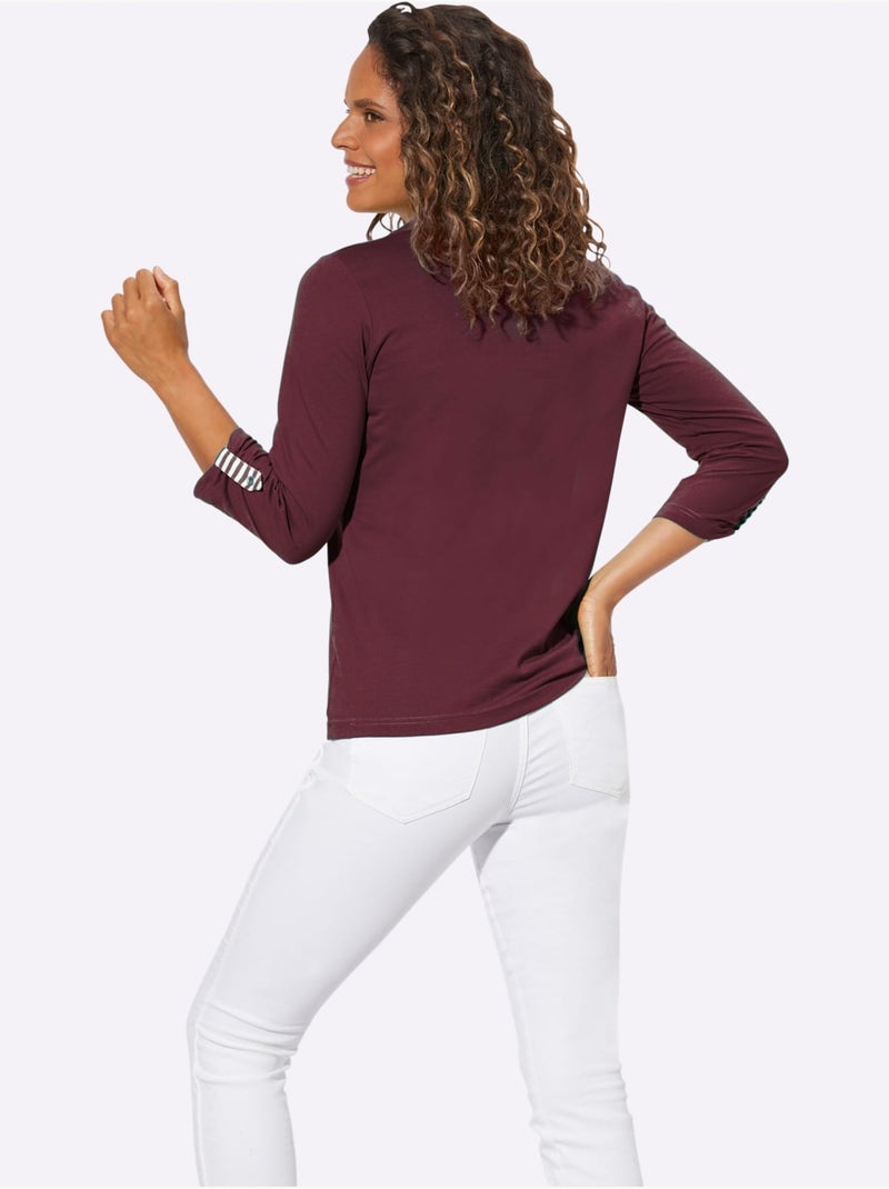 T-shirt à Manches 3/4 Aspect 2 En 1 - Taille Standard - Witt Bordeaux - Kiabi