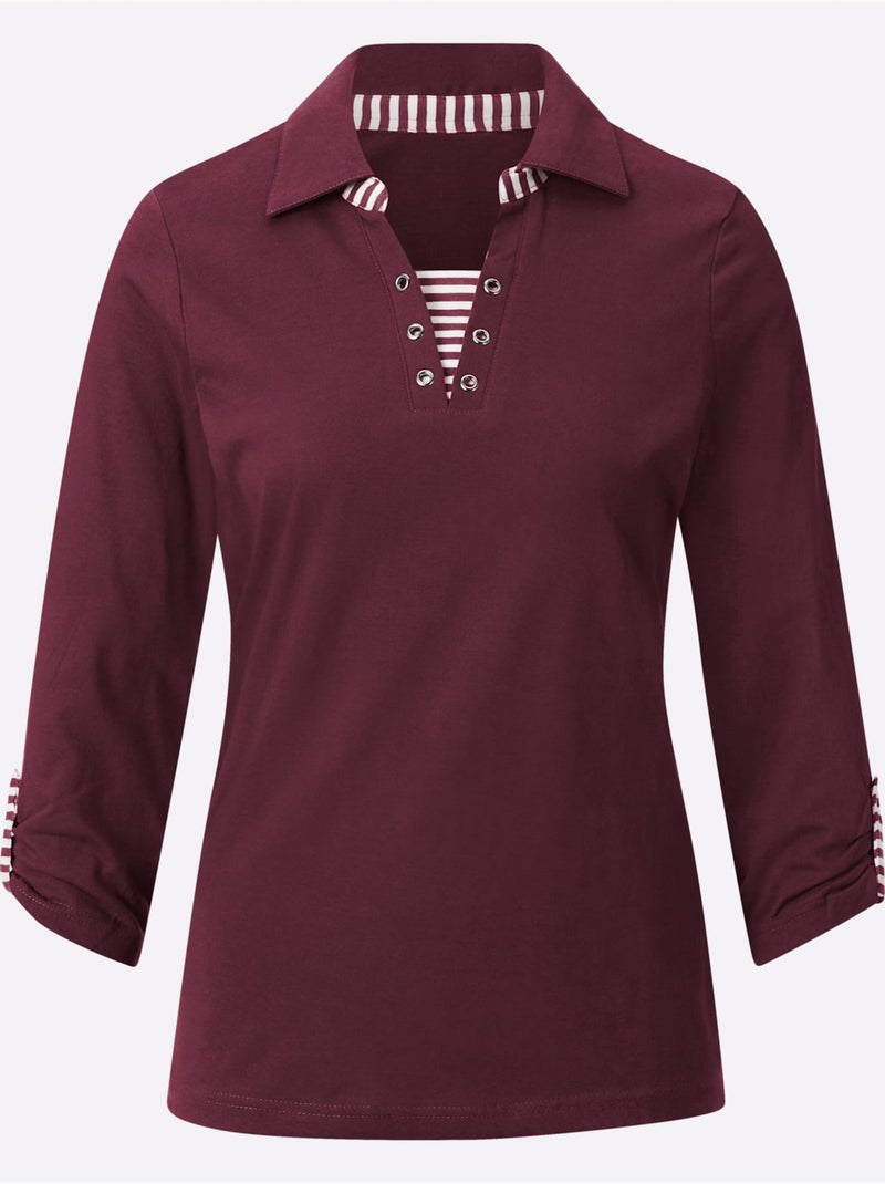 T-shirt à Manches 3/4 Aspect 2 En 1 - Taille Standard - Witt Bordeaux - Kiabi