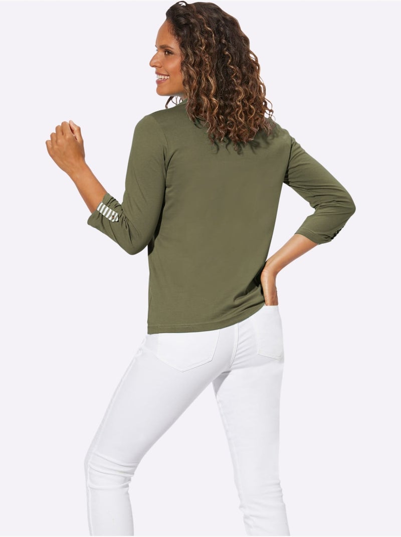 T-shirt à Manches 3/4 Aspect 2 En 1 - Taille Standard - Witt Kaki - Kiabi