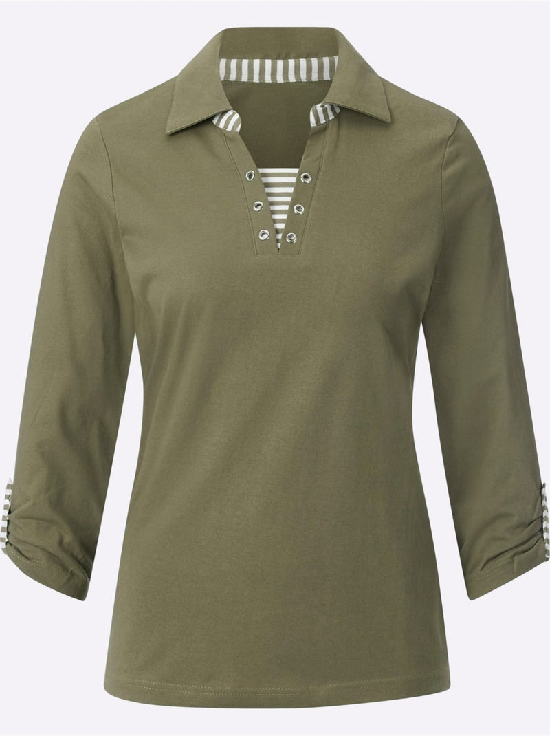 T-shirt à Manches 3/4 Aspect 2 En 1 - Taille Standard - Witt Kaki - Kiabi