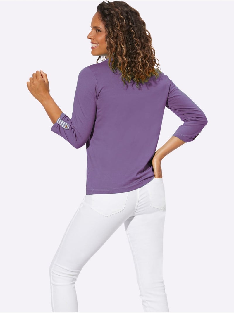 T-shirt à Manches 3/4 Aspect 2 En 1 - Taille Standard - Witt Lavande - Kiabi