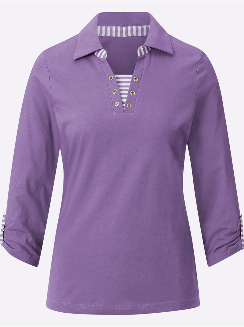 T-shirt à Manches 3/4 Aspect 2 En 1 - Taille Standard - Witt Lavande - Kiabi