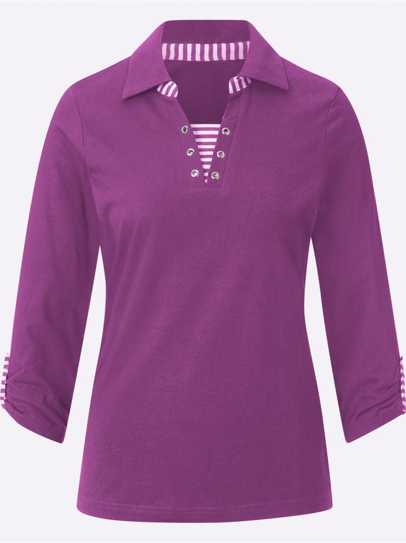 T-shirt à Manches 3/4 Aspect 2 En 1 - Taille Standard - Witt Rose fushia - Kiabi