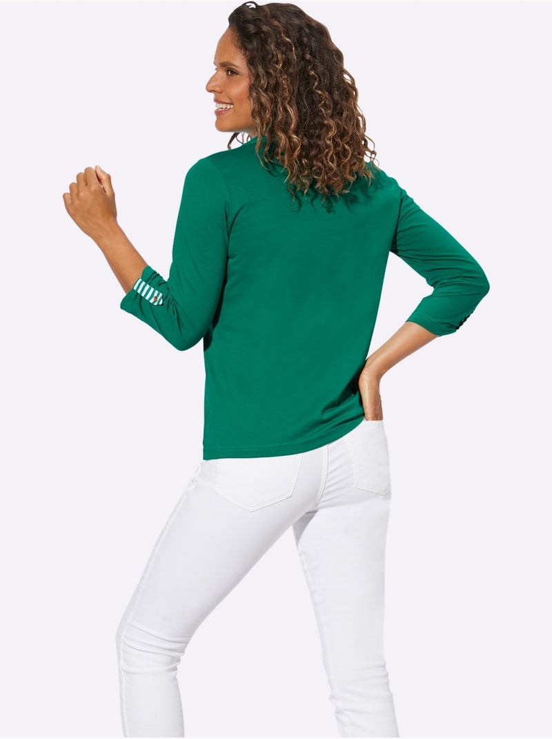T-shirt à Manches 3/4 Aspect 2 En 1 - Taille Standard - Witt Vert émeraude - Kiabi