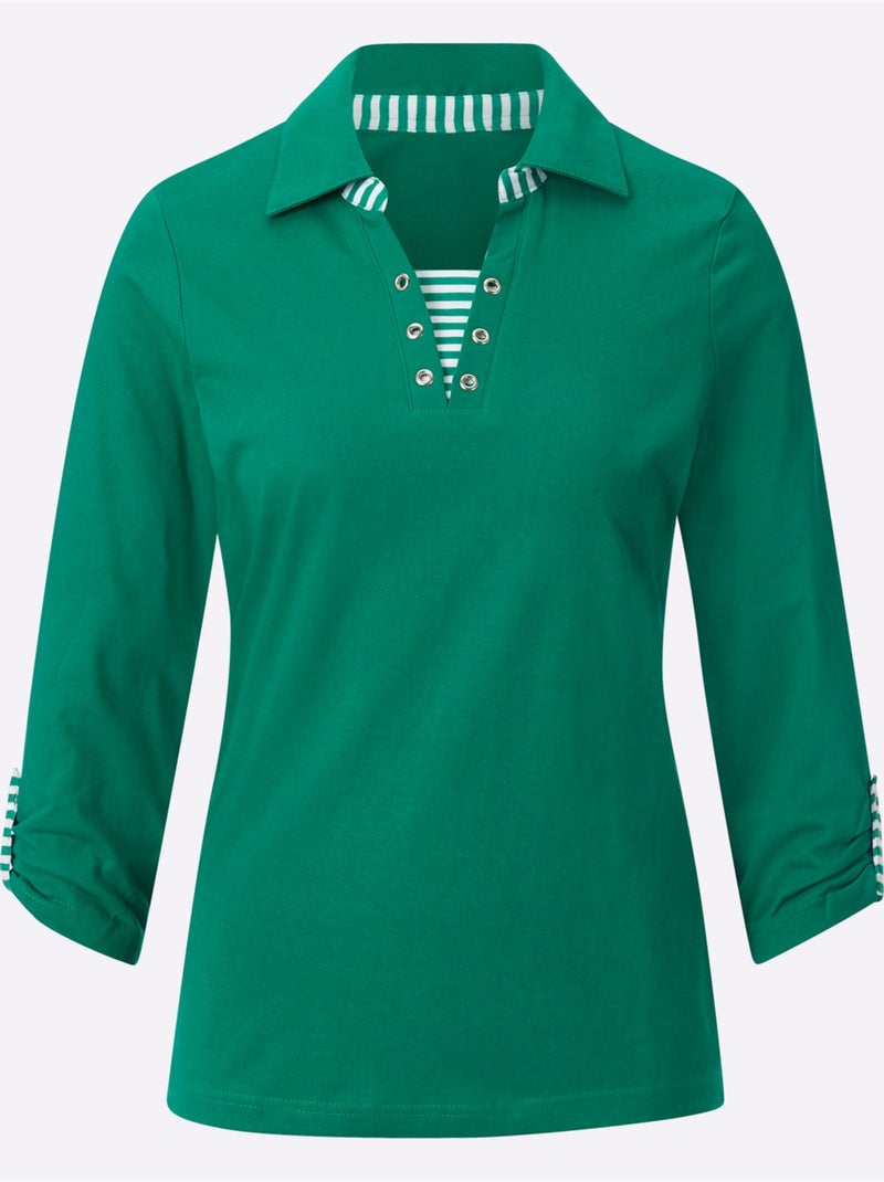 T-shirt à Manches 3/4 Aspect 2 En 1 - Taille Standard - Witt Vert émeraude - Kiabi