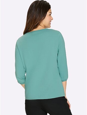 T-shirt à manches 3/4 avec broderie florale et col rond - taille standard - moda vilona
