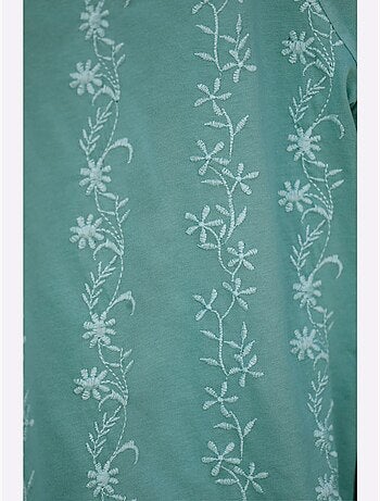 T-shirt à manches 3/4 avec broderie florale et col rond - taille standard - moda vilona