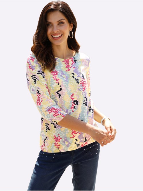 T-shirt à manches 3/4 avec col rond et motif à pois - taille standard - moda vilona - Kiabi T-shirt à manches 3/4 avec col rond et motif à pois - taille standard - moda vilona - Kiabi