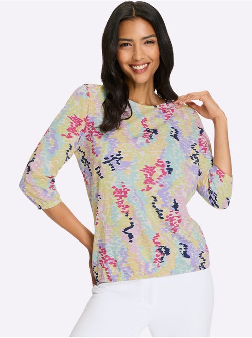 T-shirt à manches 3/4 avec col rond et motif à pois - taille standard - moda vilona - Kiabi T-shirt à manches 3/4 avec col rond et motif à pois - taille standard - moda vilona - Kiabi