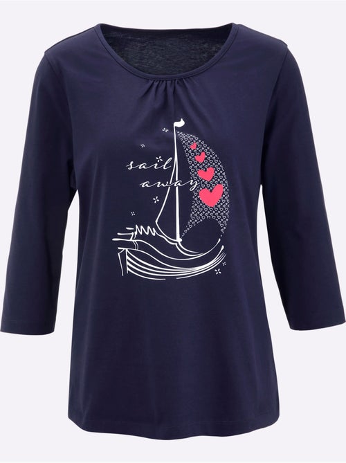 T-shirt à manches 3/4 avec col rond et motif marin - Taille standard - Moda Vilona - Kiabi T-shirt à manches 3/4 avec col rond et motif marin - Taille standard - Moda Vilona - Kiabi