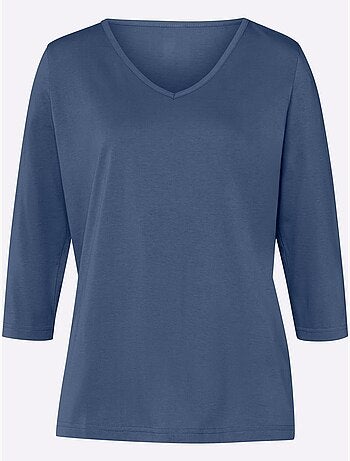 T-shirt à manches 3/4 avec encolure en v et coupe fluide - taille standard - moda vilona