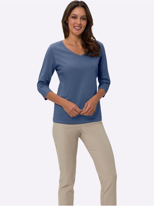 T-shirt à manches 3/4 avec col v en matière agréable - taille standard - moda vilona - Kiabi T-shirt à manches 3/4 avec col v en matière agréable - taille standard - moda vilona - Kiabi