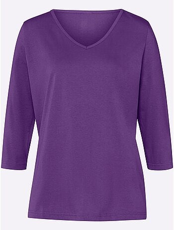 T-shirt à manches 3/4 avec encolure en v et coupe fluide - taille standard - moda vilona