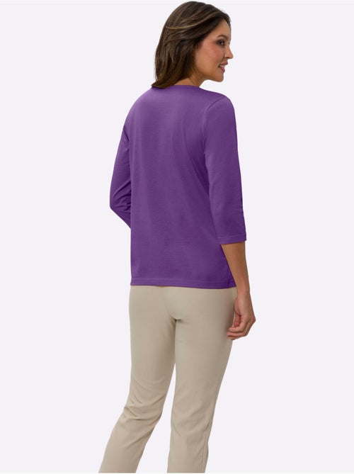 T-shirt à manches 3/4 avec col V en matière agréable - Taille standard - Moda Vilona - Kiabi