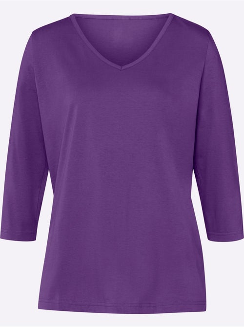 T-shirt à manches 3/4 avec col V en matière agréable - Taille standard - Moda Vilona - Kiabi