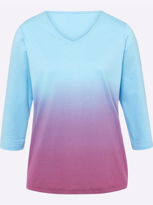 T-shirt à manches 3/4 avec dégradé et encolure en V - Taille standard - Moda Vilona - Kiabi