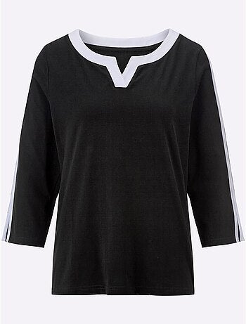 T-shirt à manches 3/4 avec détails contrastés et encolure ronde - Taille standard - Moda Vilona