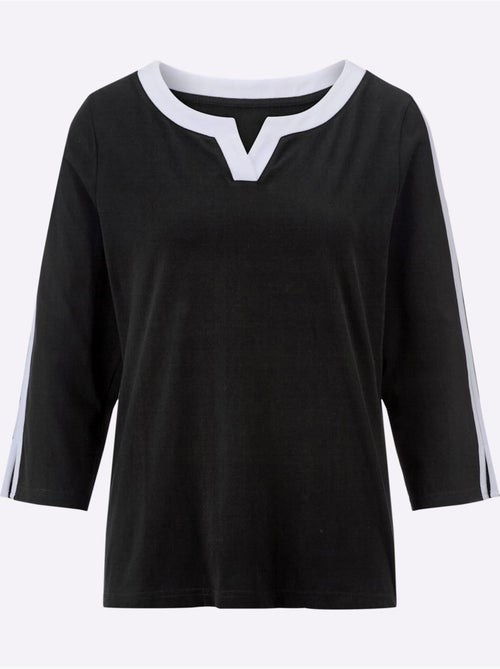 T-shirt à manches 3/4 avec détails contrastés et encolure ronde - Taille standard - Moda Vilona - Kiabi