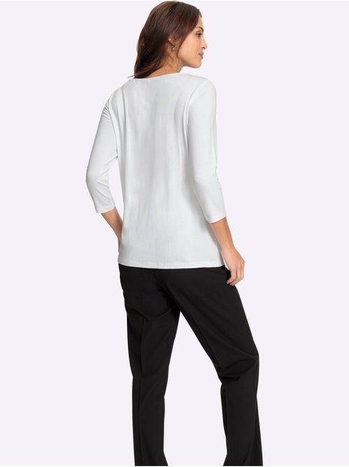 T-shirt à manches 3/4 avec encolure en U et pierres brillantes - Taille standard - Witt - Kiabi