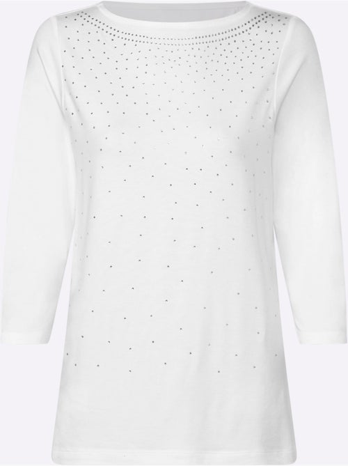 T-shirt à manches 3/4 avec encolure en U et pierres brillantes - Taille standard - Witt - Kiabi
