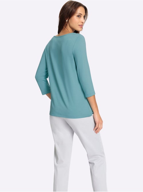 T-shirt à manches 3/4 avec encolure en U et pierres brillantes - Taille standard - Witt - Kiabi