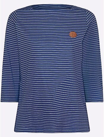 T-shirt à manches 3/4 et encolure en U avec rayures - Taille standard - Moda Vilona