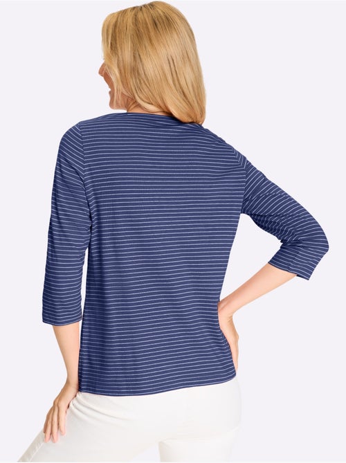 T-shirt à manches 3/4 avec encolure en U et rayures - Taille standard - Moda Vilona - Kiabi T-shirt à manches 3/4 avec encolure en U et rayures - Taille standard - Moda Vilona - Kiabi