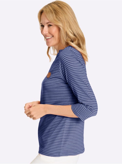 T-shirt à manches 3/4 avec encolure en U et rayures - Taille standard - Moda Vilona - Kiabi T-shirt à manches 3/4 avec encolure en U et rayures - Taille standard - Moda Vilona - Kiabi