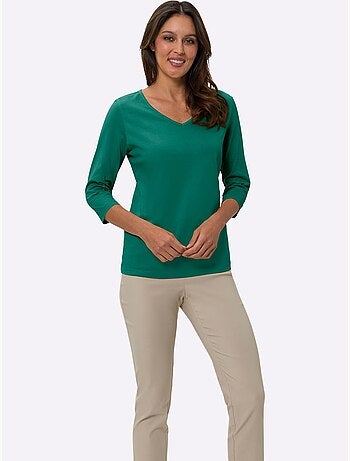 T-shirt à manches 3/4 avec encolure en v et coupe fluide - taille standard - moda vilona
