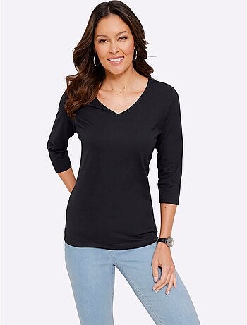T-shirt à manches 3/4 avec encolure en v et coupe fluide - taille standard - moda vilona