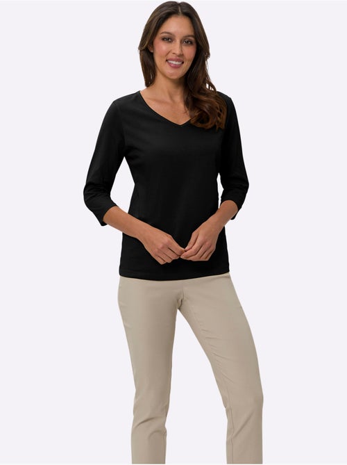 T-shirt à manches 3/4 avec encolure en V et coupe fluide - Taille standard - Moda Vilona - Kiabi