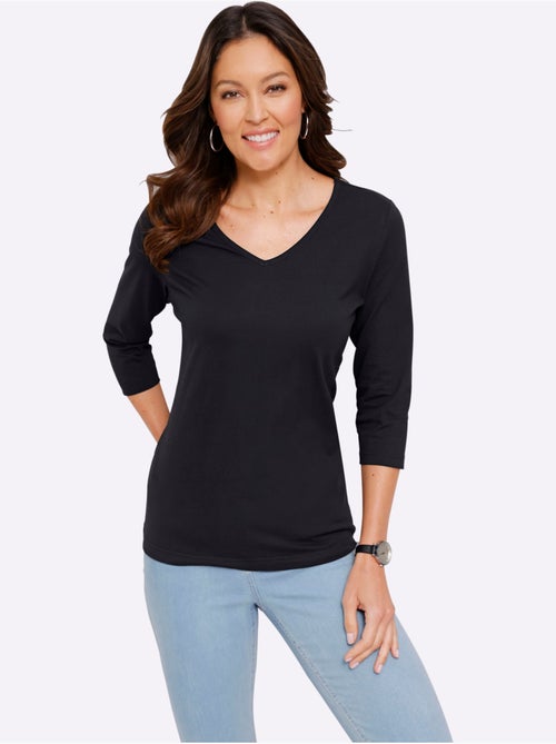 T-shirt à manches 3/4 avec encolure en V et coupe fluide - Taille standard - Moda Vilona - Kiabi