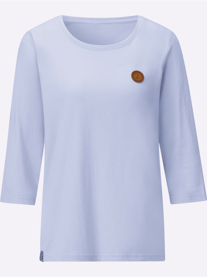 T-shirt à manches 3/4 avec encolure ronde et empiècement synthétique - Taille standard - Witt Bleu clair - Kiabi
