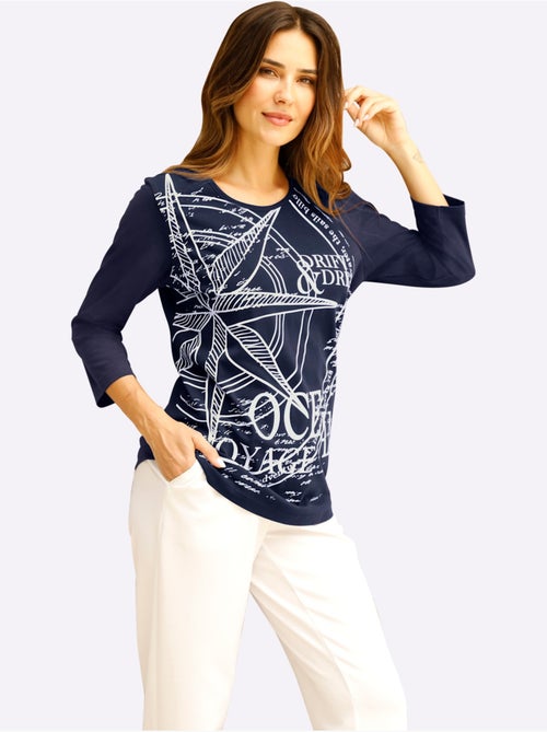 T-shirt à manches 3/4 avec grand imprimé marin - Taille standard - Moda Vilona - Kiabi T-shirt à manches 3/4 avec grand imprimé marin - Taille standard - Moda Vilona - Kiabi