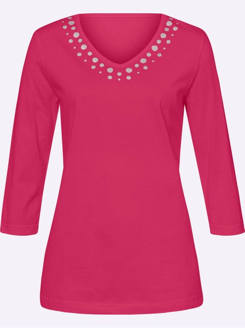 T-shirt à manches 3/4 avec imprimé brillant encolure en V - Taille standard - Moda Vilona - Kiabi T-shirt à manches 3/4 avec imprimé brillant encolure en V - Taille standard - Moda Vilona - Kiabi
