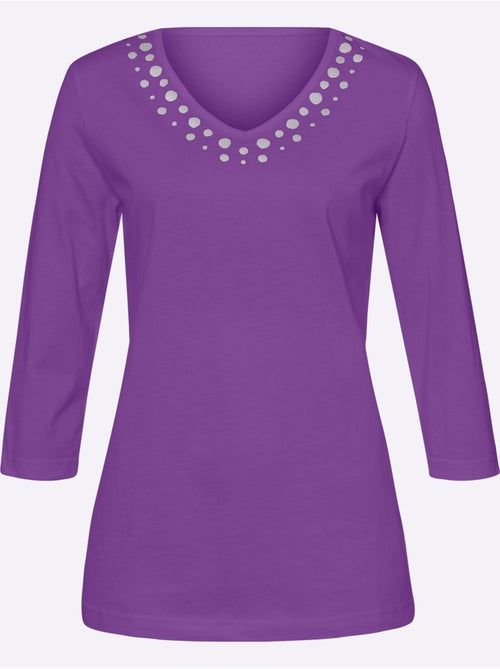 T-shirt à manches 3/4 avec imprimé brillant encolure V - Taille standard - Moda Vilona - Kiabi T-shirt à manches 3/4 avec imprimé brillant encolure V - Taille standard - Moda Vilona - Kiabi