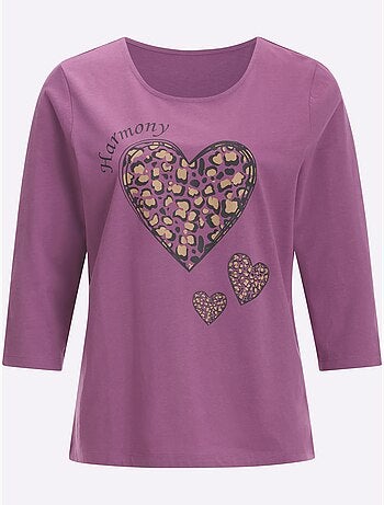 T-shirt à manches 3/4 avec imprimé cœur animal - taille standard - moda vilona